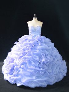 Enchanting Sweetheart Sleeveless Quinceanera Gowns Court Train Embroidery and Pick Ups and Hand Made Flower Lavender Organza