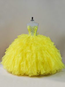 Fantastic Sleeveless Beading and Ruffles Lace Up Quinceanera Dress