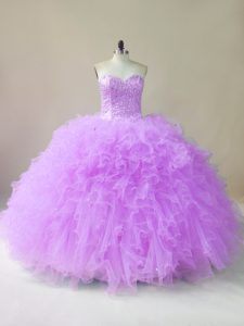 Dazzling Lilac Sleeveless Beading and Ruffles Floor Length Sweet 16 Dresses