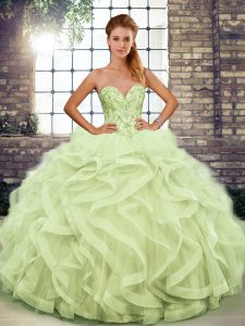 Floor Length Yellow Green Quinceanera Gowns Sweetheart Sleeveless Lace Up