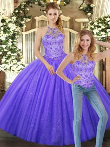 Lavender Lace Up Sweet 16 Quinceanera Dress Beading Sleeveless Floor Length