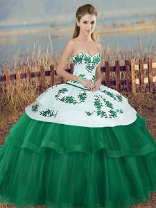 Green Ball Gowns Tulle Sweetheart Sleeveless Embroidery and Bowknot Floor Length Lace Up Quinceanera Gown