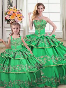Green Lace Up Sweetheart Ruffled Layers 15 Quinceanera Dress Sleeveless