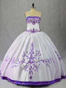 Flare White And Purple Sleeveless Satin Lace Up 15 Quinceanera Dress for Sweet 16 and Quinceanera