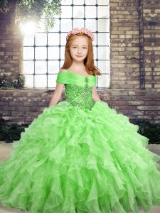 Organza Lace Up Straps Sleeveless Floor Length Girls Pageant Dresses Beading and Ruffles