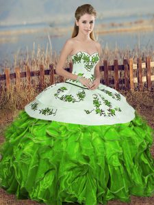 Perfect Floor Length Green Quinceanera Dresses Organza Sleeveless Embroidery and Ruffles and Bowknot