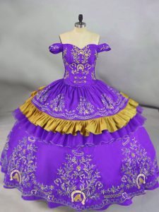 Purple Off The Shoulder Neckline Embroidery 15th Birthday Dress Sleeveless Lace Up