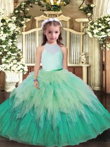 Classical Multi-color Sleeveless Floor Length Ruffles Backless Little Girls Pageant Dress