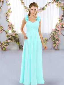 Noble Hand Made Flower Quinceanera Court of Honor Dress Aqua Blue Lace Up Sleeveless Floor Length