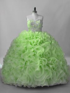 Ball Gowns Beading Vestidos de Quinceanera Lace Up Fabric With Rolling Flowers Sleeveless
