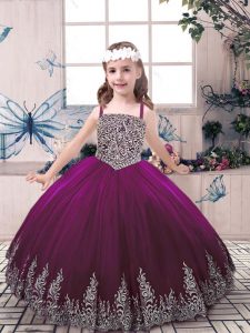 Popular Beading and Embroidery Little Girl Pageant Gowns Eggplant Purple Lace Up Sleeveless Floor Length