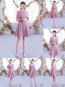 Pink Half Sleeves Ruching Mini Length Quinceanera Court of Honor Dress