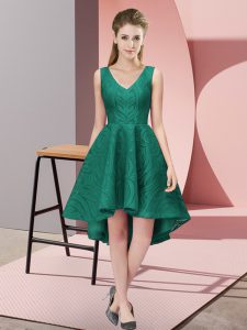 Peacock Green Zipper V-neck Lace Quinceanera Court Dresses Lace Sleeveless