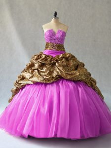 Stunning Lilac Sleeveless Organza and Printed Brush Train Lace Up Quinceanera Dresses for Sweet 16 and Quinceanera