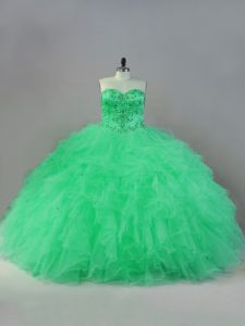 Superior Sleeveless Lace Up Floor Length Beading 15 Quinceanera Dress