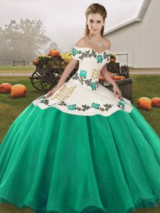 New Style Off The Shoulder Sleeveless Lace Up Quinceanera Gowns Turquoise Organza