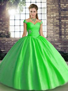 Stunning Off The Shoulder Sleeveless Tulle Sweet 16 Dress Beading Lace Up