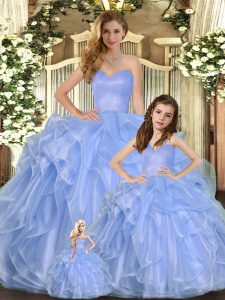 Smart Floor Length Lace Up Sweet 16 Dress Lavender for Military Ball and Sweet 16 and Quinceanera with Ruffles
