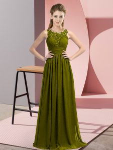 Enchanting Olive Green Sleeveless Floor Length Beading and Appliques Zipper Court Dresses for Sweet 16