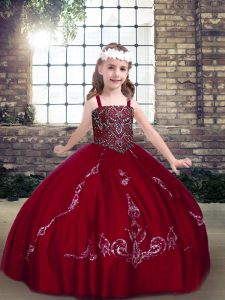 Lovely Wine Red Sleeveless Tulle Lace Up Pageant Dress for Womens for Party and Military Ball and Wedding Party