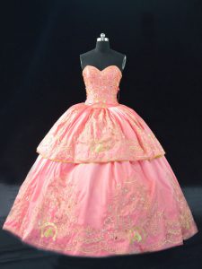 Pink Sleeveless Embroidery Quinceanera Gown