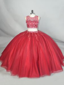 Customized Floor Length Zipper Quinceanera Dress Red for Quinceanera with Beading and Appliques