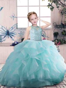 Classical Organza Sleeveless Floor Length Little Girls Pageant Dress Wholesale and Beading and Ruffles