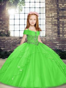 Cute Floor Length Lace Up Child Pageant Dress for Party and Sweet 16 and Wedding Party with Beading