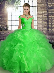 Latest Green Ball Gowns Beading and Ruffles Sweet 16 Dress Lace Up Organza Sleeveless Floor Length