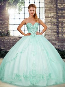 Apple Green Sweetheart Neckline Beading and Embroidery Ball Gown Prom Dress Sleeveless Lace Up
