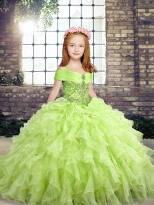 Modern Yellow Green Sleeveless Organza Lace Up Little Girls Pageant Dress Wholesale for Party and Wedding Party