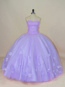 High Quality Lavender Backless Quinceanera Gown Beading and Hand Made Flower Sleeveless Floor Length