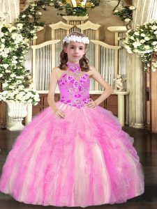 Custom Made Lilac Sleeveless Tulle Lace Up Little Girls Pageant Dress for Party and Sweet 16 and Wedding Party