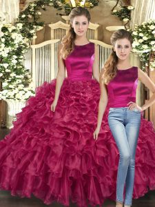 Enchanting Fuchsia Sweet 16 Dress Military Ball and Sweet 16 and Quinceanera with Ruffles Scoop Sleeveless Lace Up