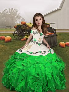 Glorious Straps Sleeveless Lace Up Kids Pageant Dress Green Organza