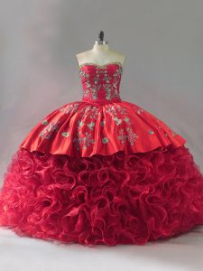 Traditional Red Quinceanera Gowns Sweetheart Sleeveless Brush Train Lace Up