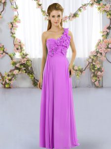 Lovely Floor Length Lace Up Dama Dress Lilac for Wedding Party with Hand Made Flower