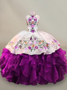 Floor Length Purple Vestidos de Quinceanera Organza Sleeveless Embroidery