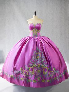 Rose Pink Lace Up Sweetheart Embroidery Sweet 16 Quinceanera Dress Satin Sleeveless