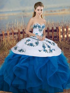 Tulle Sleeveless Floor Length Vestidos de Quinceanera and Embroidery and Ruffles and Bowknot