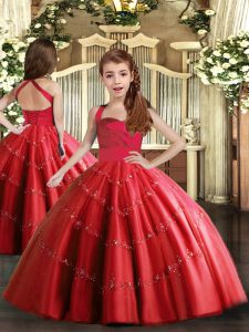Straps Sleeveless Pageant Dress Wholesale Floor Length Beading Red Tulle