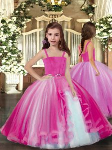 Lilac Sleeveless Floor Length Beading Lace Up Little Girl Pageant Dress