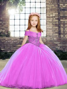 Straps Sleeveless Lace Up Pageant Dress for Teens Lilac