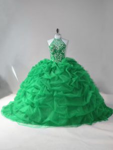 Extravagant Green Sleeveless Beading and Pick Ups Lace Up Sweet 16 Quinceanera Dress