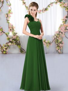 Dark Green Empire Straps Sleeveless Chiffon Floor Length Lace Up Hand Made Flower Damas Dress