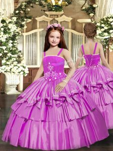 Cheap Lilac Straps Neckline Beading and Ruffled Layers Little Girls Pageant Dress Wholesale Sleeveless Lace Up