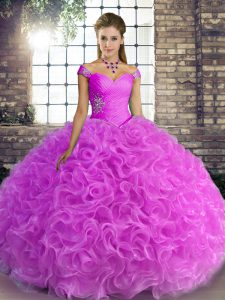 Custom Designed Floor Length Lilac 15th Birthday Dress Fabric With Rolling Flowers Sleeveless Beading