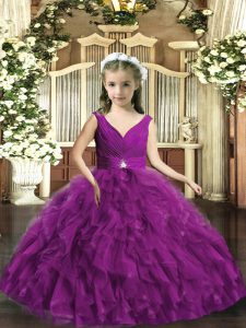 Sleeveless Backless Floor Length Beading and Ruffles Winning Pageant Gowns