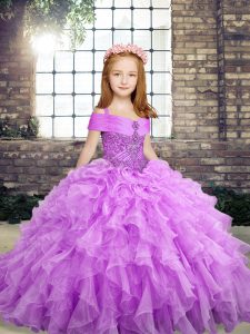 On Sale Lavender Sleeveless Organza Lace Up Pageant Gowns For Girls for Party and Wedding Party