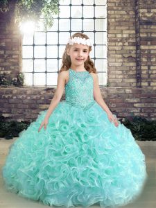 Scoop Sleeveless Fabric With Rolling Flowers Little Girls Pageant Dress Wholesale Beading Lace Up